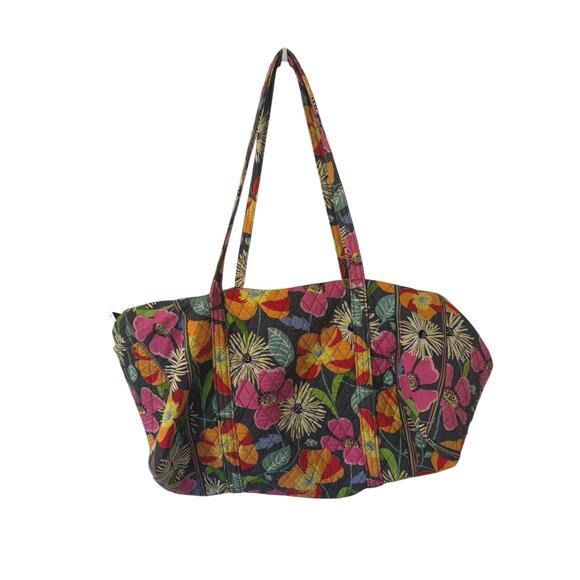 Vera Bradley Grey Jazzy Bloom Floral Large Duffle Bag Baby Orange Travel Quilted - Picture 1 of 7